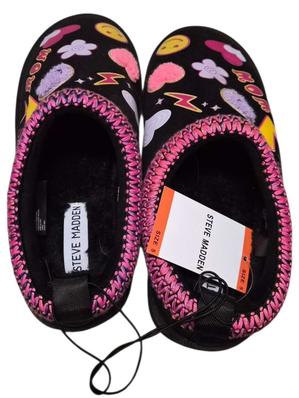 Steve Madden Kids Girls Black Whirl Slippers Graphic Size 5 NWT